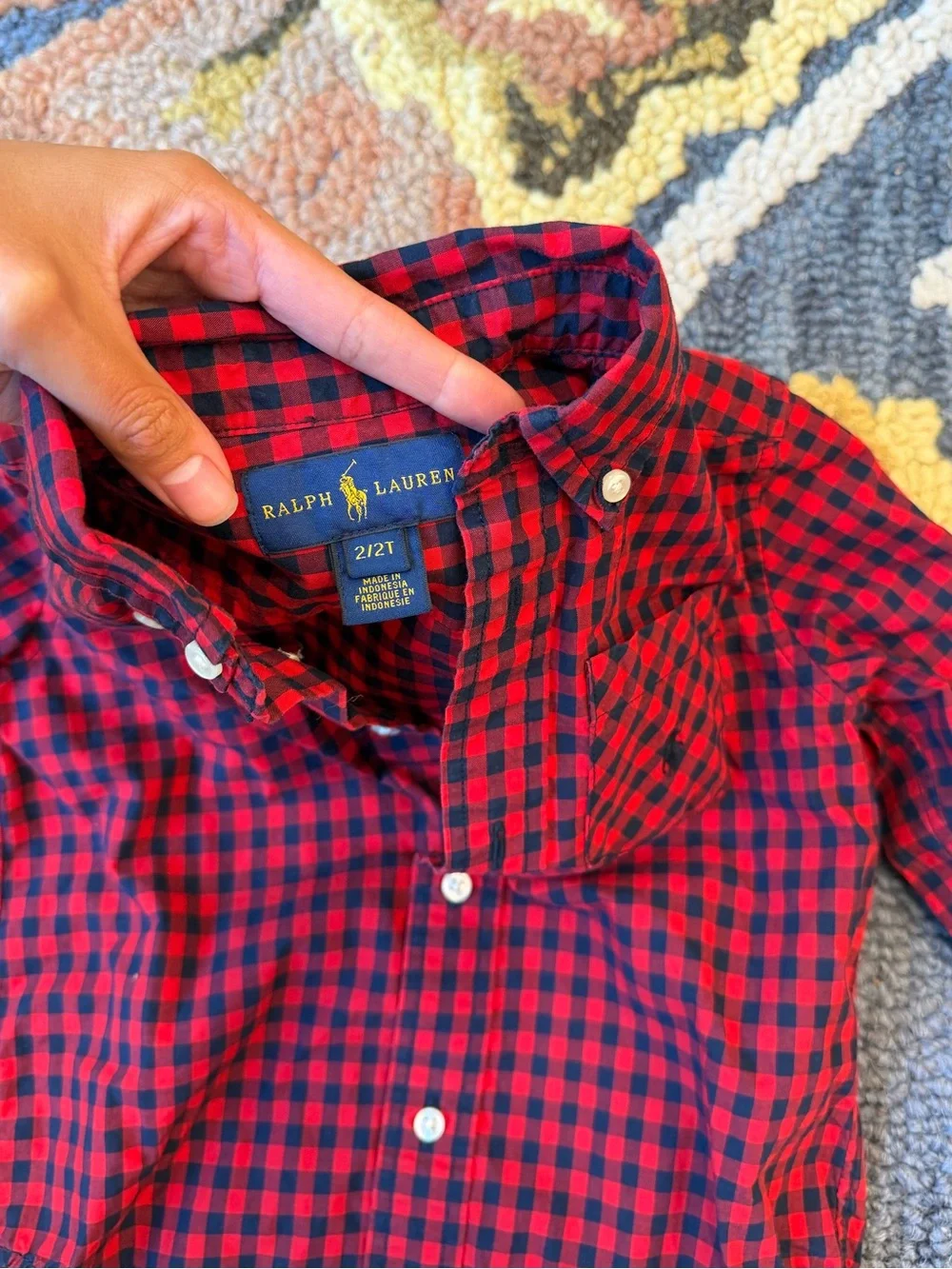 Ralph Lauren Red and Navy Plaid Button-Up Shirt - Kids